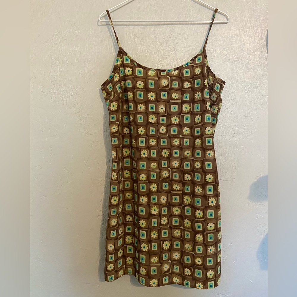 90’s Floral dress, Brown, Green and Blue, Size Medium